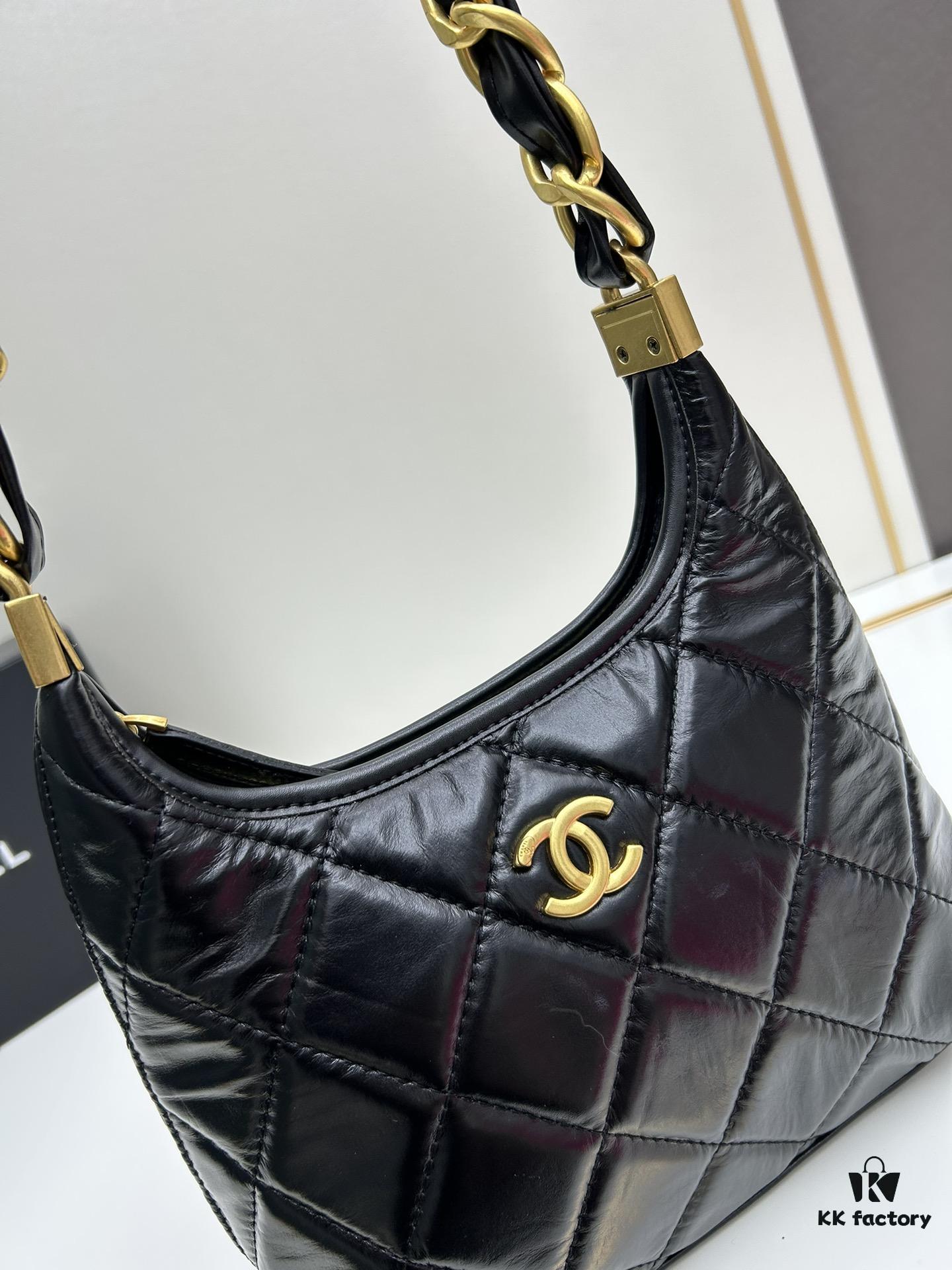 Chanel 24A Small Hobo Bag in Lambskin Oil-Waxed Leather