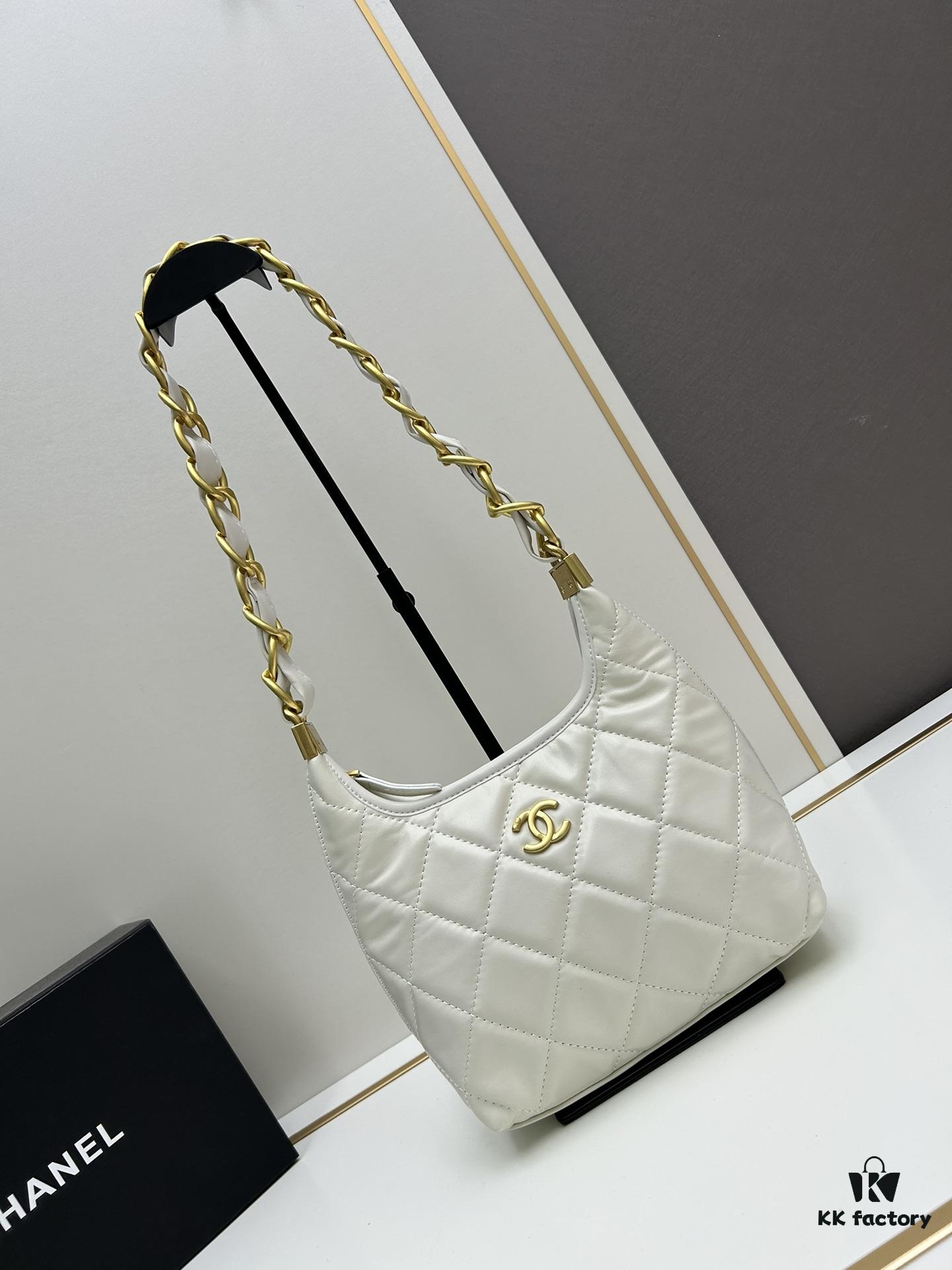 Chanel 24A Small Hobo Bag in Oil-Waxed Full-Grain Leather