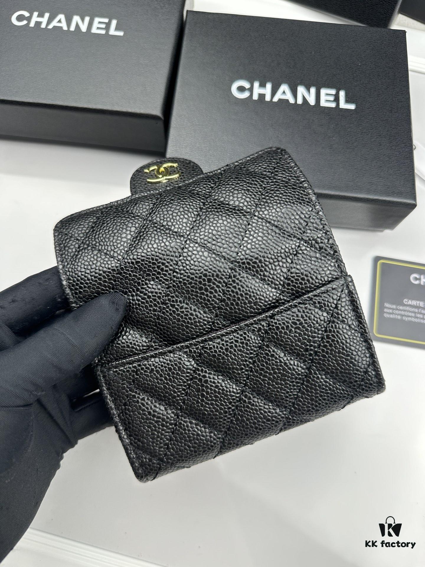 CHANEL Caviar Black/Gold 23K Classic Quilted Lambskin Wallet
