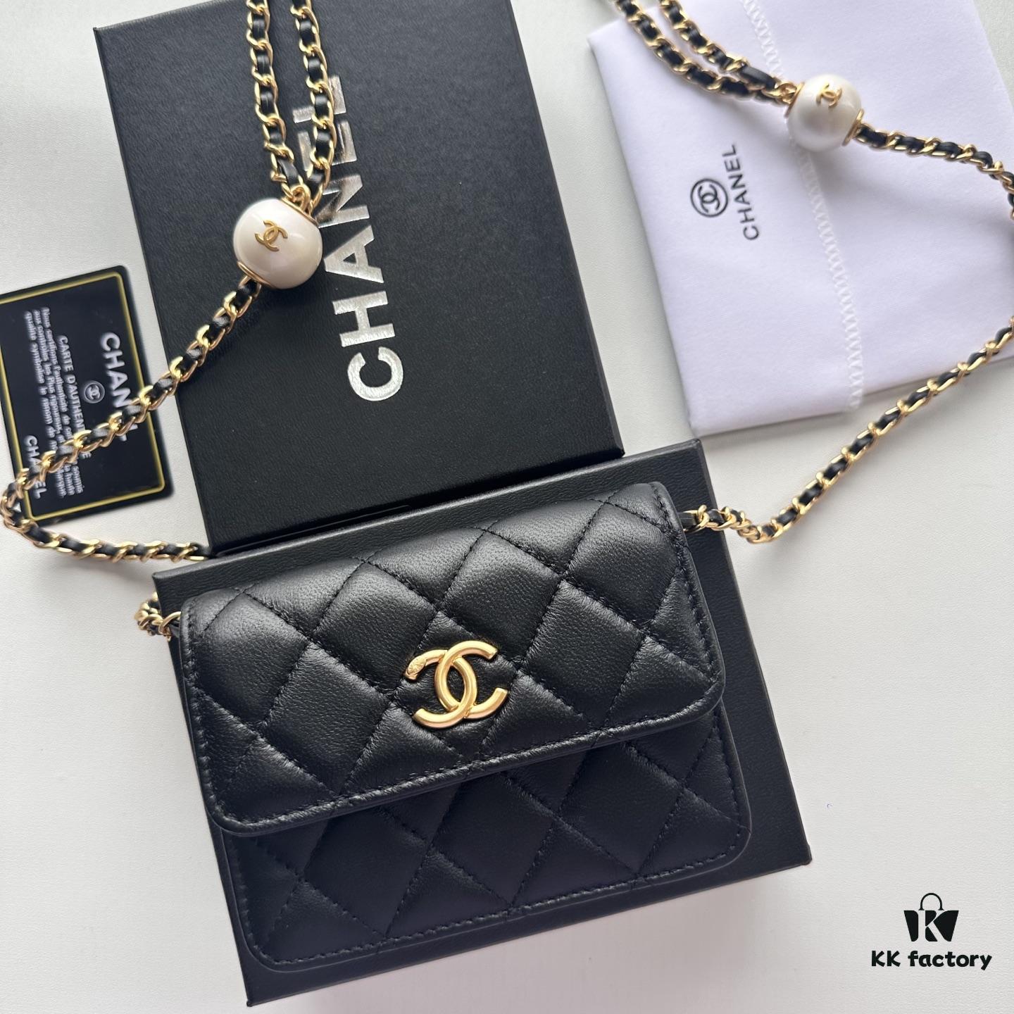 Chanel Boutique Style ❤❤ Caviar Leather with Pearl and Chain Hardware, Full Leather Interior and Exterior, High-Quality Craftsmanship, Gold-Tone Clasp, Can Be Worn as Shoulder Bag, Crossbody or Waist Bag