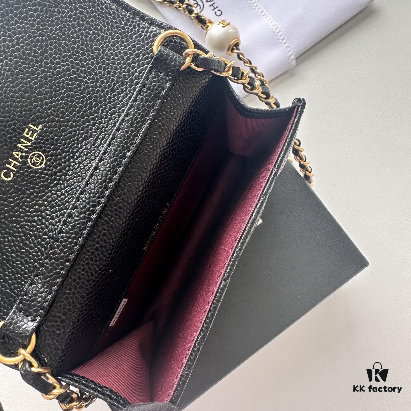 Best-selling Chanel-style Quilted Caviar Leather Bag with Pearl and Chain Hardware