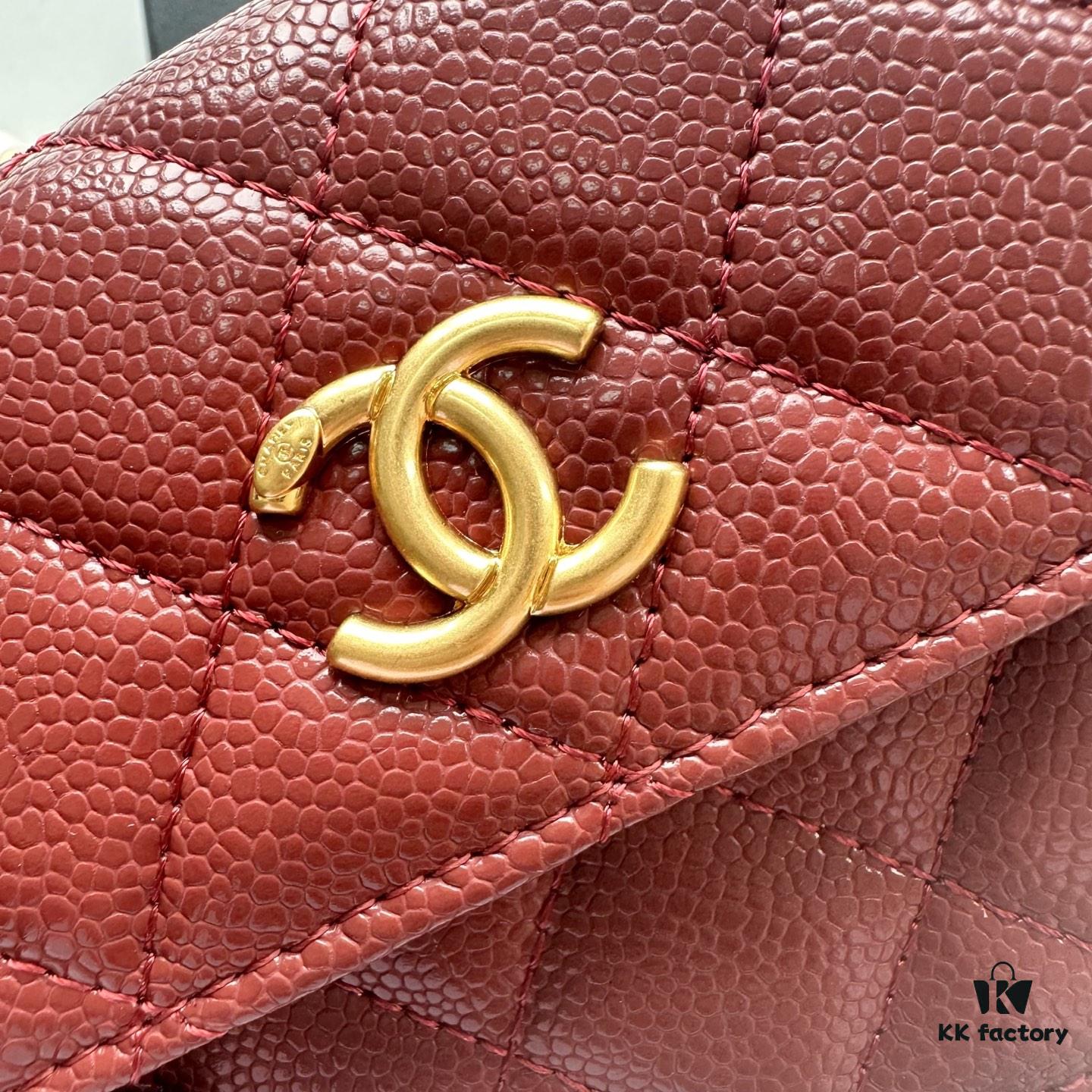 Chanel Luxury Counter Model ❤❤ Caviar Leather with Pearl and Chain Hardware, Full Leather Interior and Exterior, High-Quality Craftsmanship, Gold-Tone Clasp, Can Be Worn as Shoulder Bag, Crossbody or Waist Bag