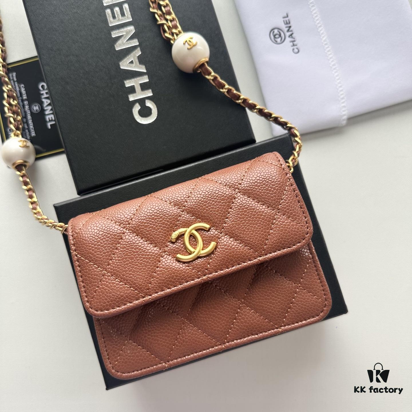 Chanel Boutique Style ❤❤ Caviar Leather with Pearl and Chain Hardware, Full Leather Interior and Exterior, High-Quality Craftsmanship, Gold-Tone Clasp, Can Be Worn as Shoulder Bag, Crossbody or Waist Bag