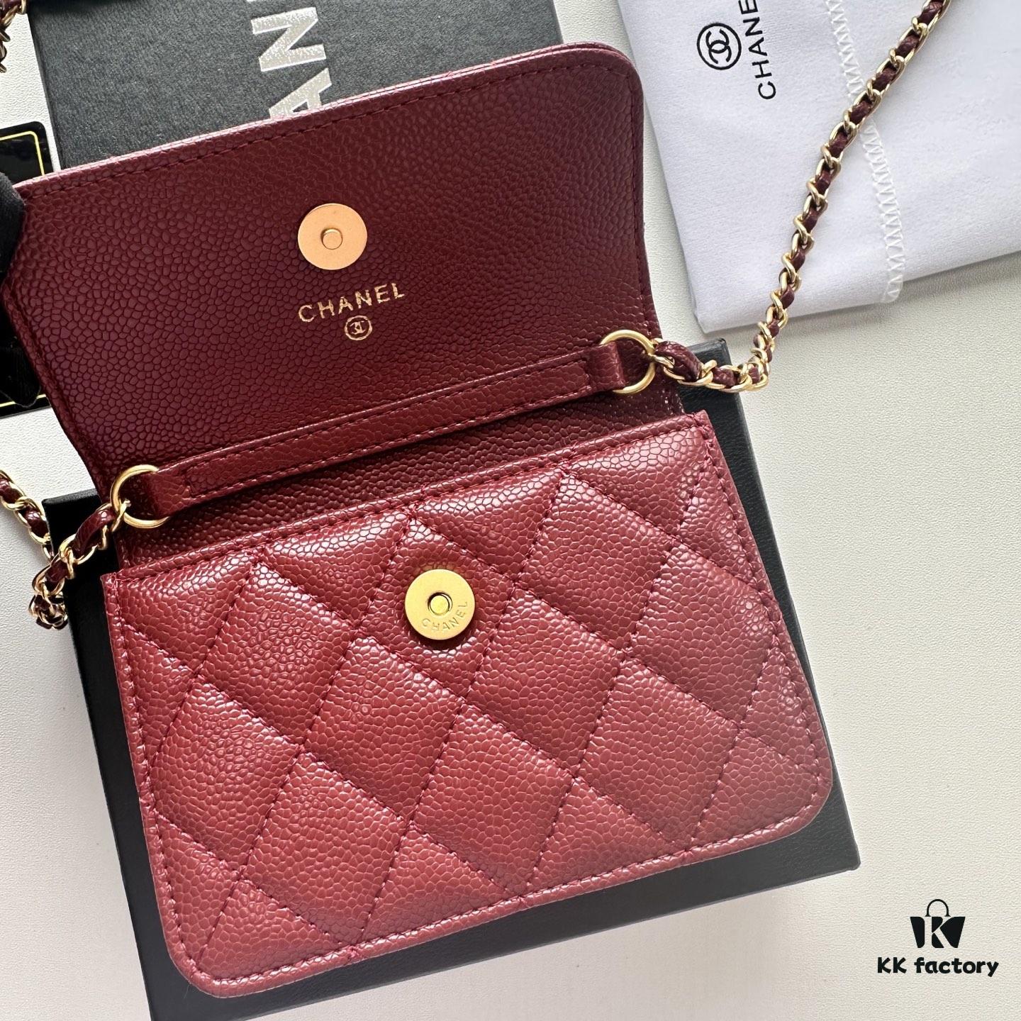 Chanel Luxury Counter Model ❤❤ Caviar Leather with Pearl and Chain Hardware, Full Leather Interior and Exterior, High-Quality Craftsmanship, Gold-Tone Clasp, Can Be Worn as Shoulder Bag, Crossbody or Waist Bag