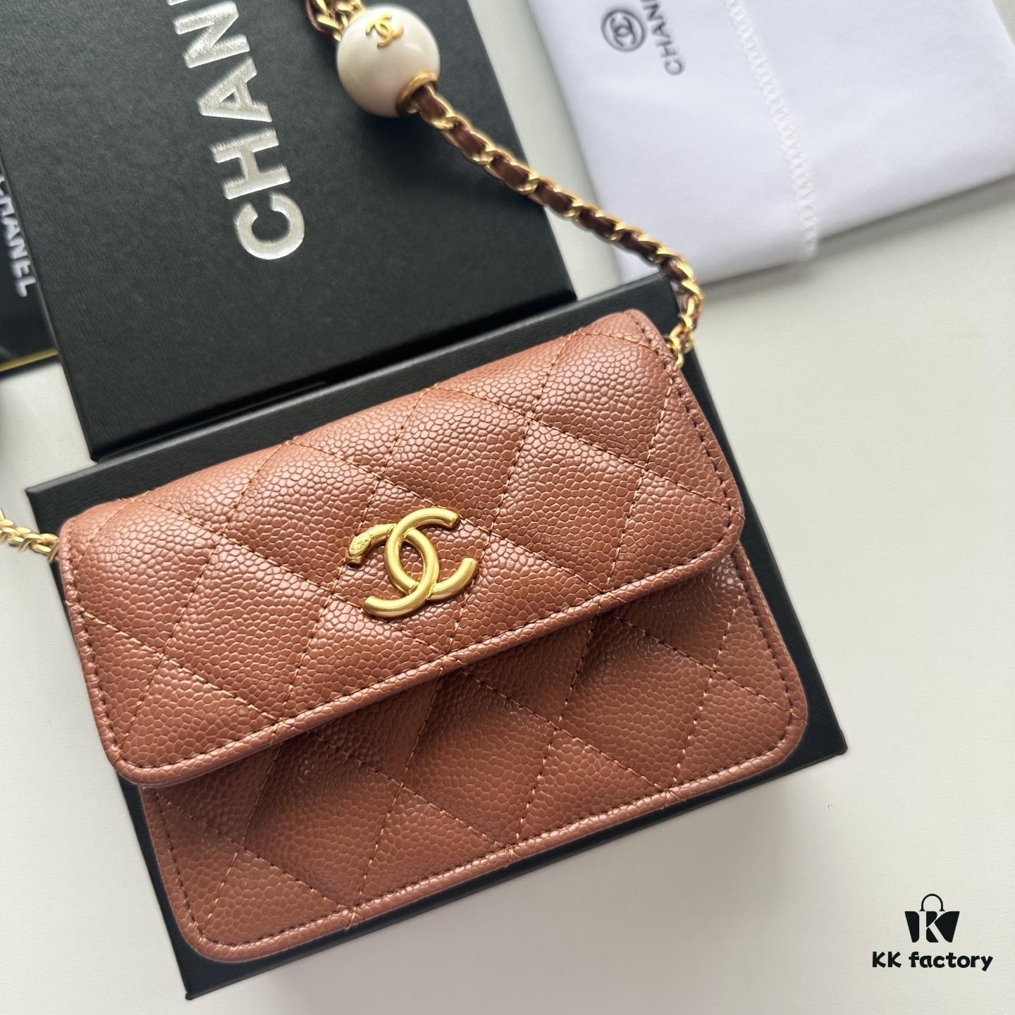Chanel Boutique Style ❤❤ Caviar Leather with Pearl and Chain Hardware, Full Leather Interior and Exterior, High-Quality Craftsmanship, Gold-Tone Clasp, Can Be Worn as Shoulder Bag, Crossbody or Waist Bag