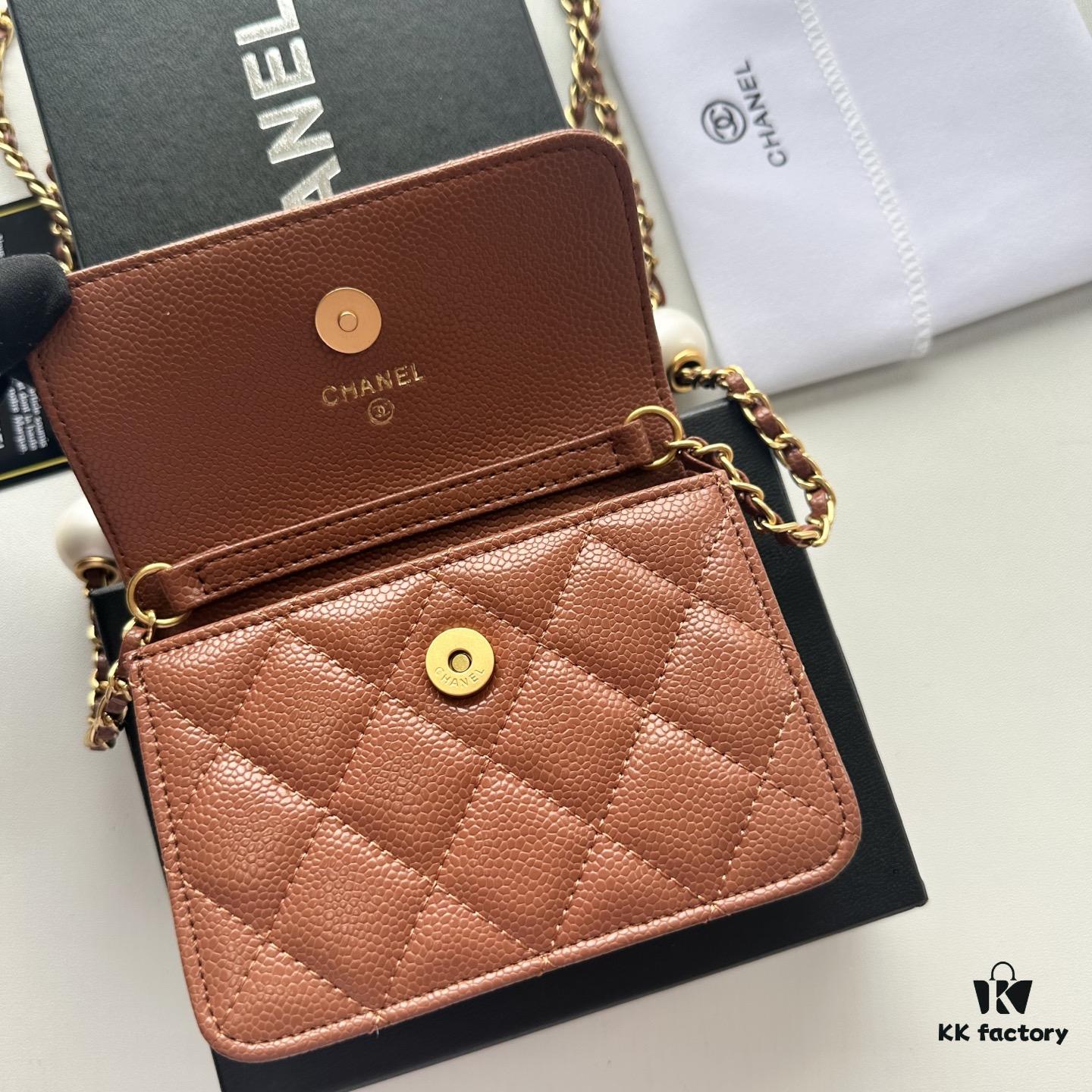 Chanel Boutique Style ❤❤ Caviar Leather with Pearl and Chain Hardware, Full Leather Interior and Exterior, High-Quality Craftsmanship, Gold-Tone Clasp, Can Be Worn as Shoulder Bag, Crossbody or Waist Bag