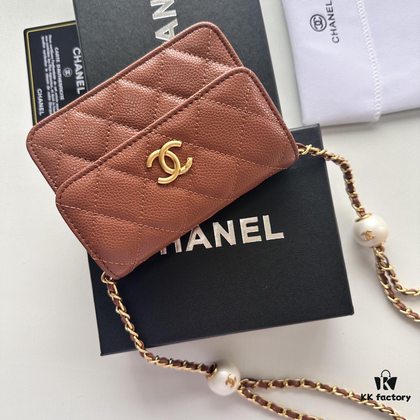 Chanel Boutique Style ❤❤ Caviar Leather with Pearl and Chain Hardware, Full Leather Interior and Exterior, High-Quality Craftsmanship, Gold-Tone Clasp, Can Be Worn as Shoulder Bag, Crossbody or Waist Bag