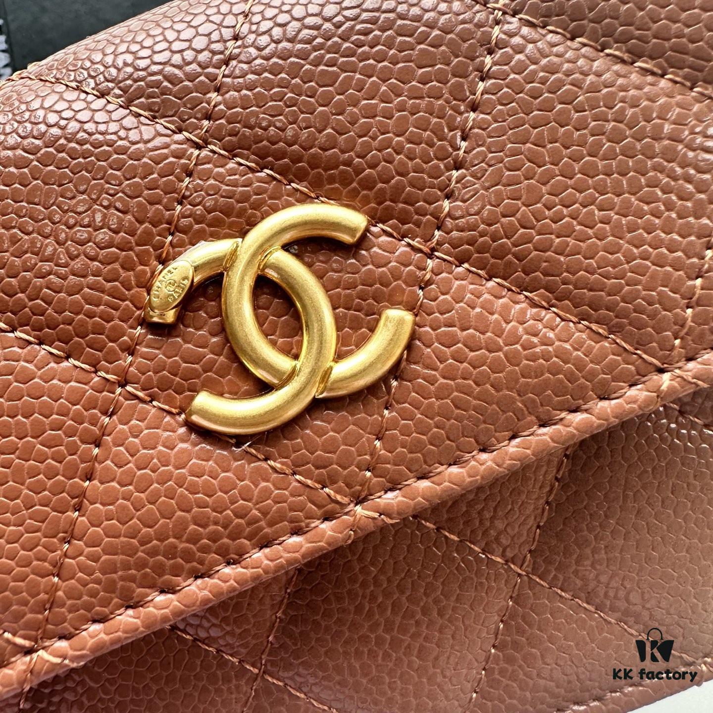 Chanel Boutique Style ❤❤ Caviar Leather with Pearl and Chain Hardware, Full Leather Interior and Exterior, High-Quality Craftsmanship, Gold-Tone Clasp, Can Be Worn as Shoulder Bag, Crossbody or Waist Bag