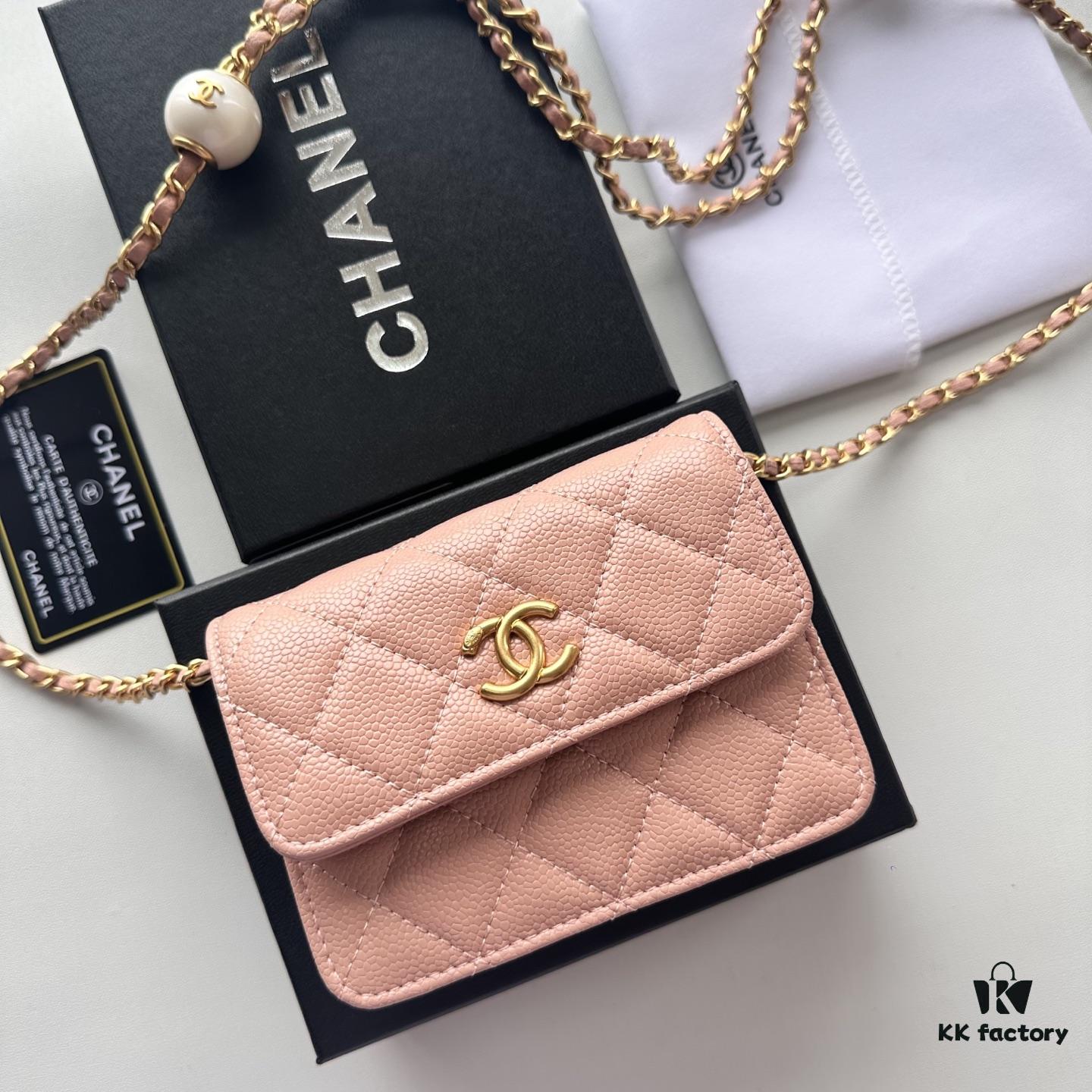 Chanel Chanel Counter Model ❤❤ Caviar Leather with Pearl and Chain Hardware, Full Leather Interior and Exterior, High-Quality Craftsmanship, Gold Buckle, Can Be Worn as Shoulder Bag, Crossbody or Waist Bag