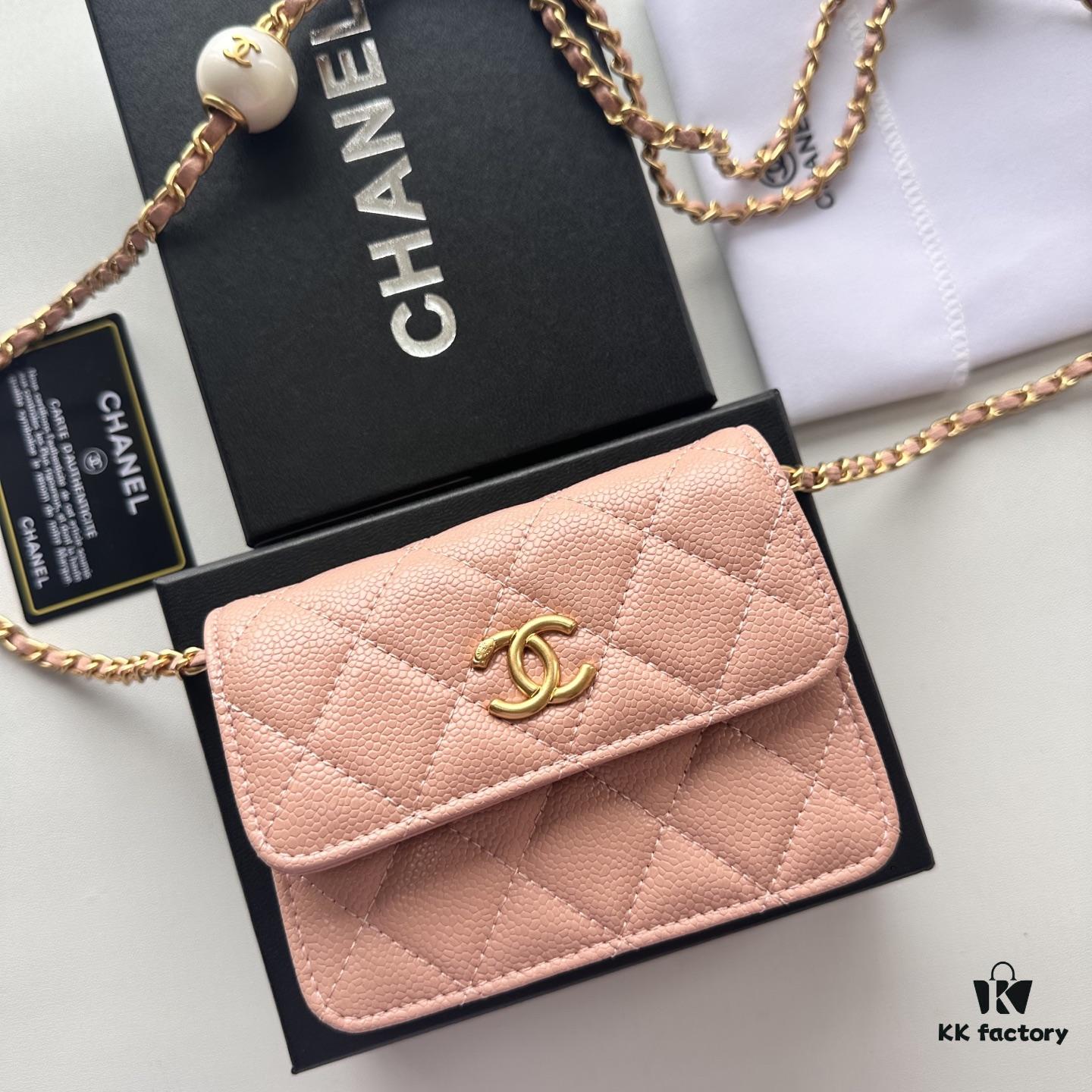Chanel Chanel Counter Model ❤❤ Caviar Leather with Pearl and Chain Hardware, Full Leather Interior and Exterior, High-Quality Craftsmanship, Gold Buckle, Can Be Worn as Shoulder Bag, Crossbody or Waist Bag