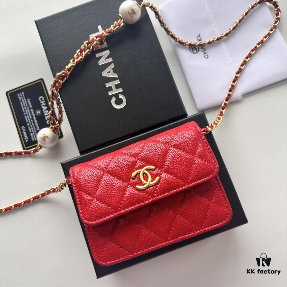 Chanel Chanel Counter Style ❤❤ Caviar Leather with Pearl and Chain Hardware, Full Leather Inside and Out, High-Quality Craftsmanship, Gold Buckle, Shoulder or Crossbody Wear, Can Be Used as Waist Bag
