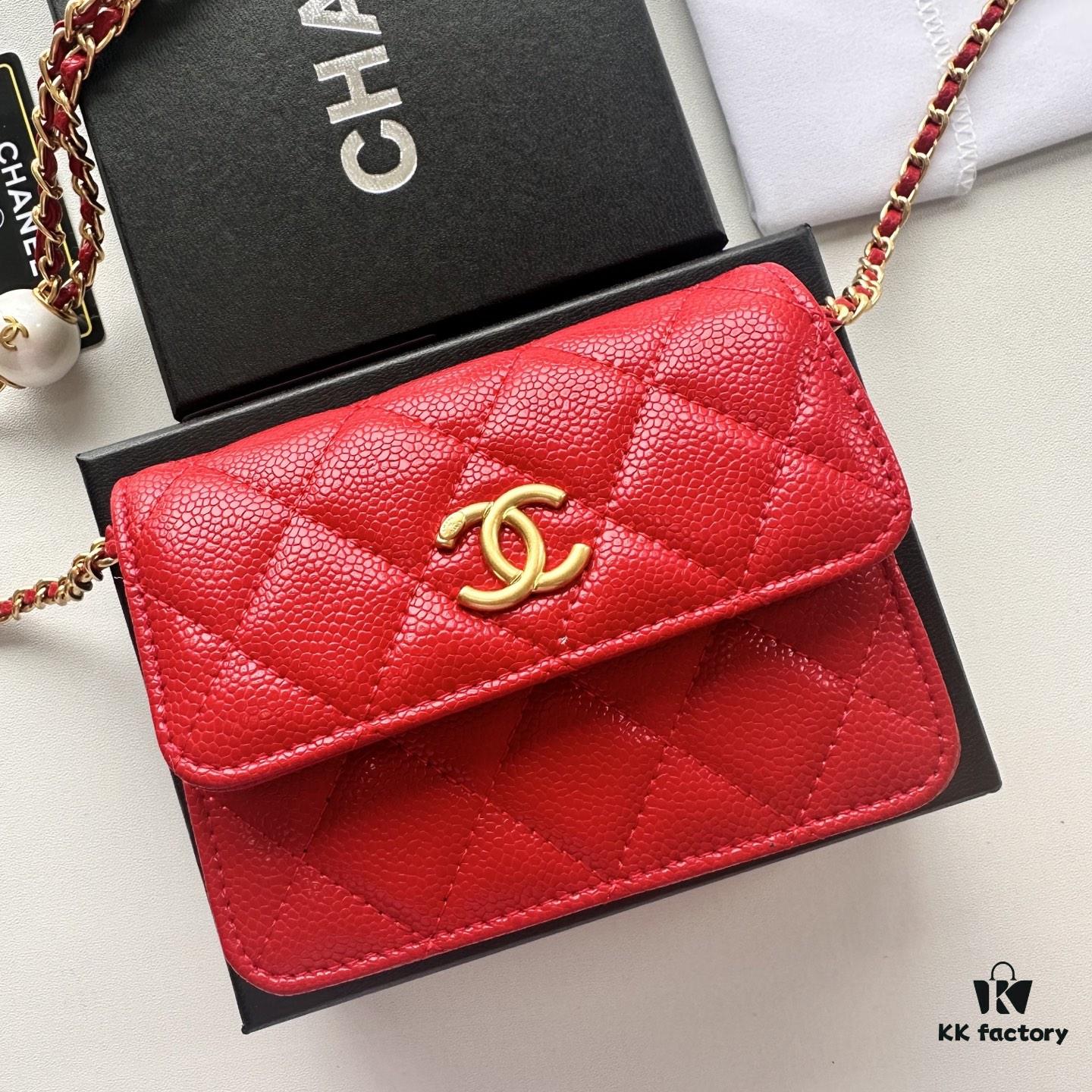 Chanel Chanel Counter Style ❤❤ Caviar Leather with Pearl and Chain Hardware, Full Leather Inside and Out, High-Quality Craftsmanship, Gold Buckle, Shoulder or Crossbody Wear, Can Be Used as Waist Bag