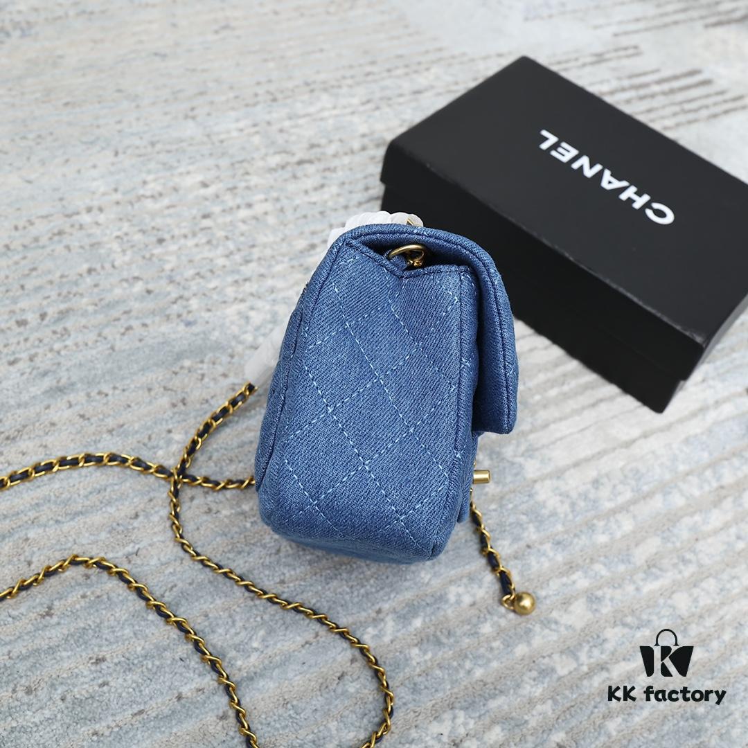 CHANEL 22C Denim Metal Ball CF Square Fat Chanel Denim Collection