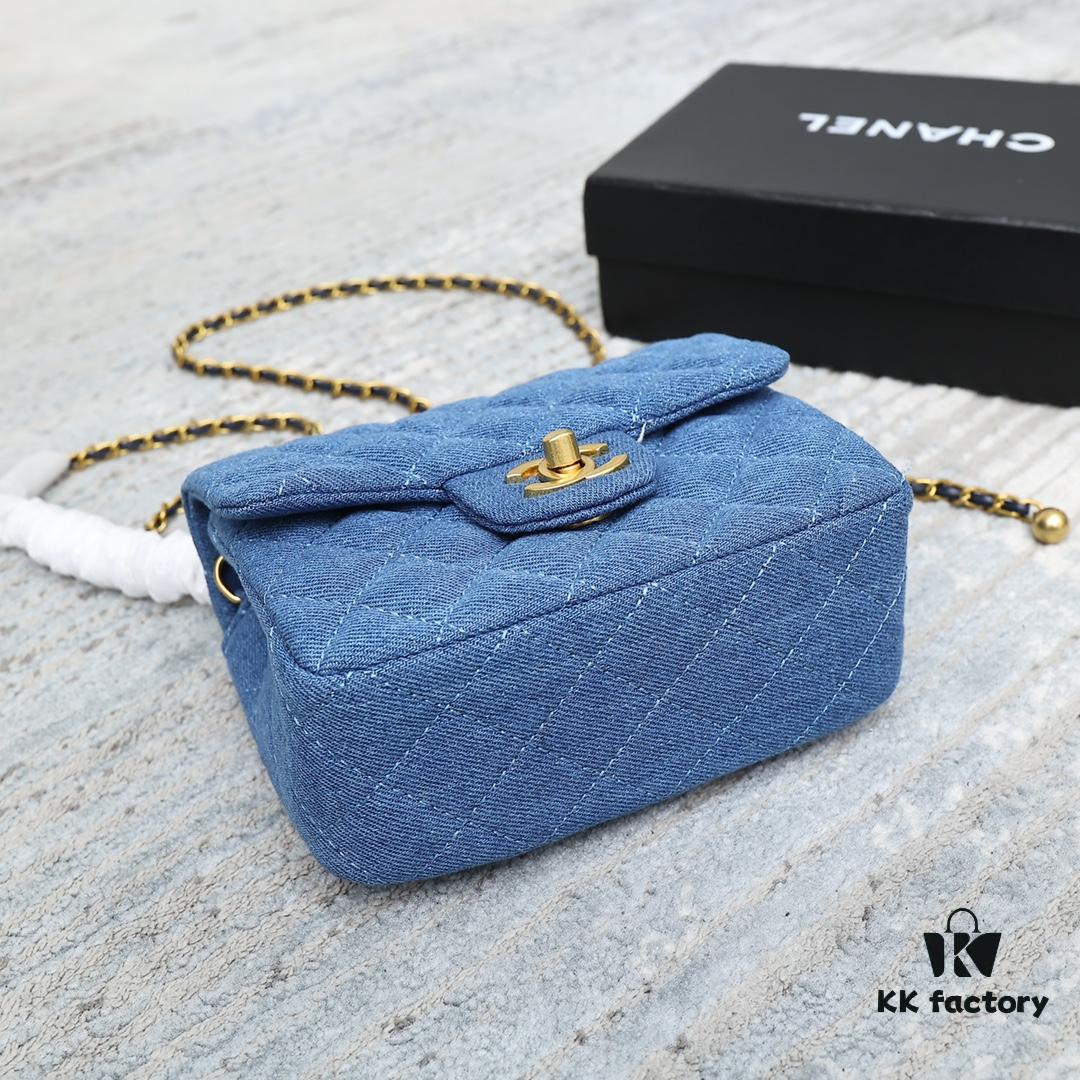 CHANEL 22C Denim Metal Ball CF Square Fat Chanel Denim Collection