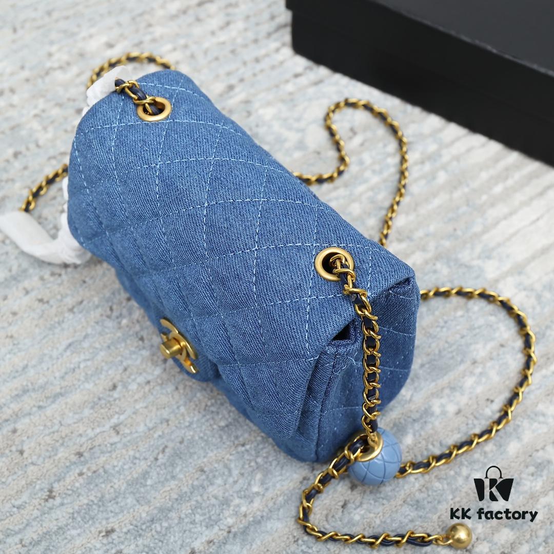 CHANEL 22C Denim Metal Ball CF Square Fat Chanel Denim Collection