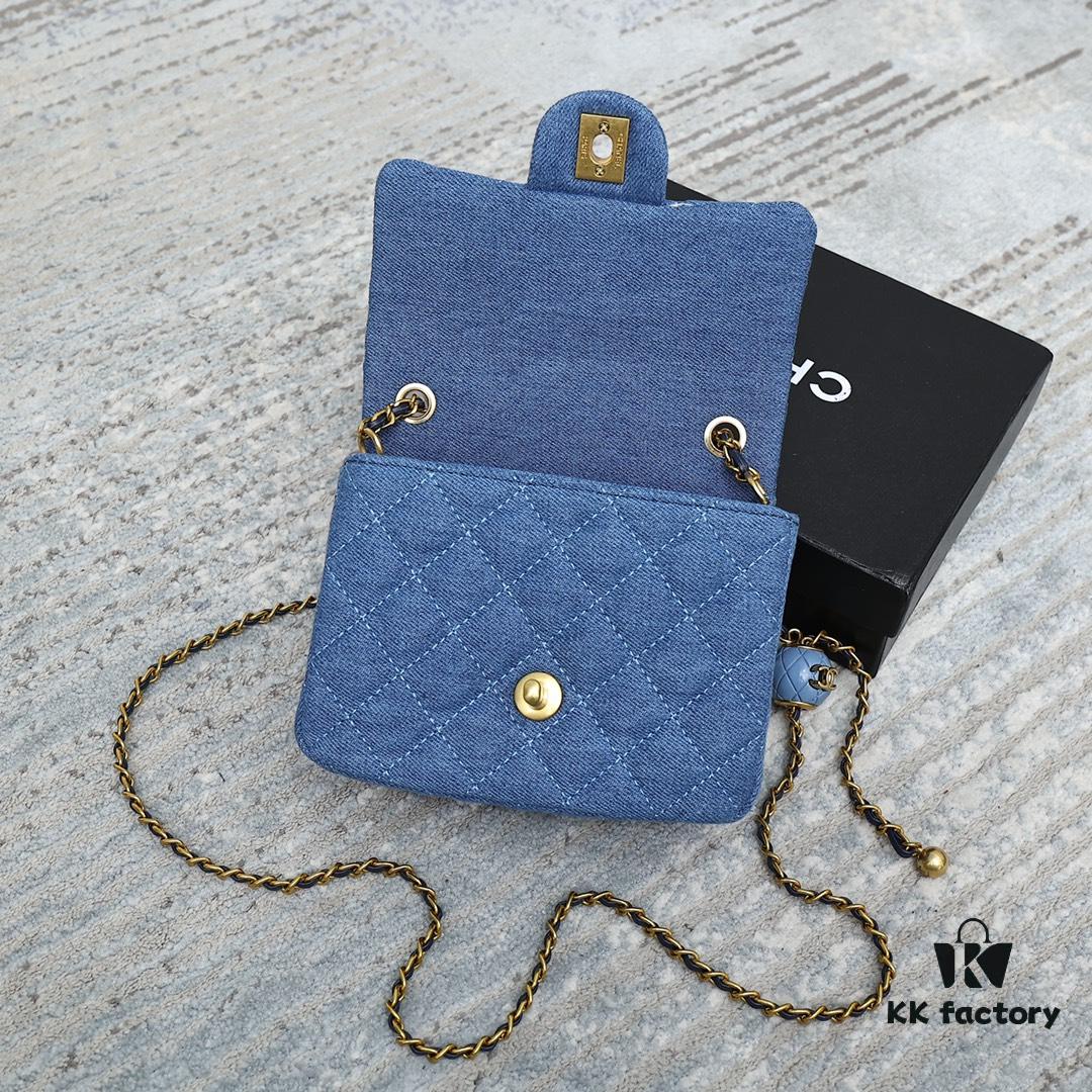 CHANEL 22C Denim Metal Ball CF Square Fat Chanel Denim Collection