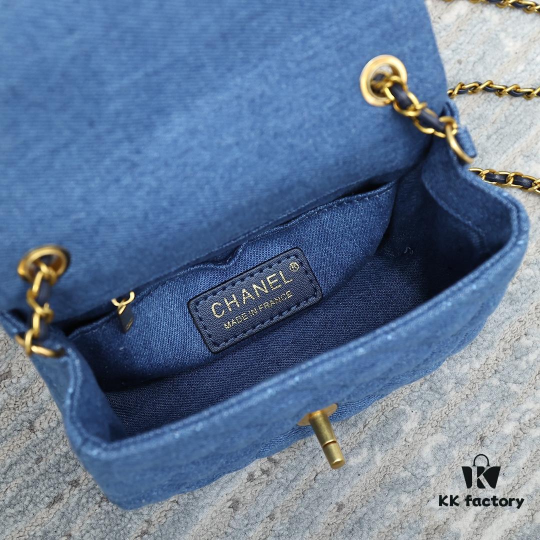 CHANEL 22C Denim Metal Ball CF Square Fat Chanel Denim Collection