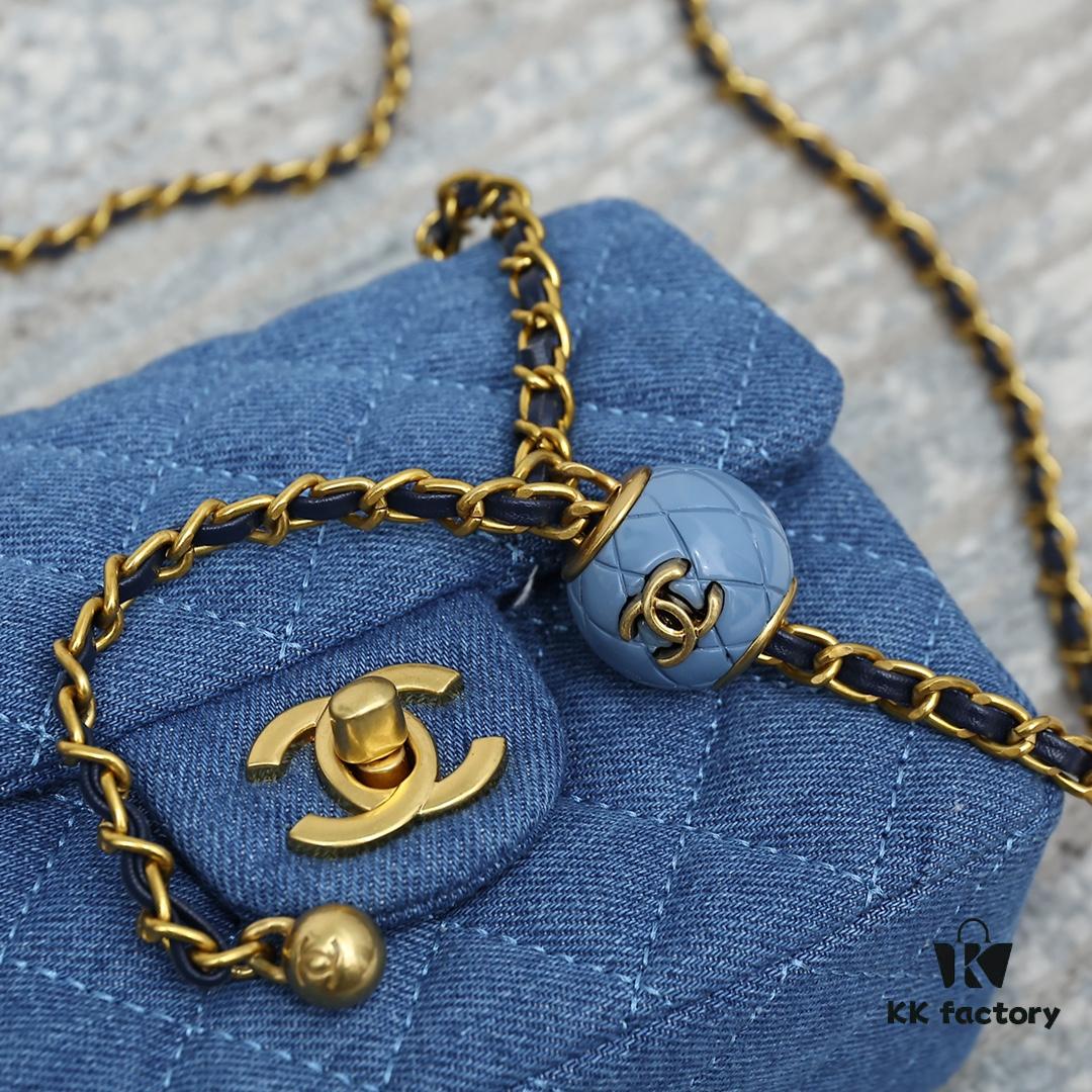 CHANEL 22C Denim Metal Ball CF Square Fat Chanel Denim Collection