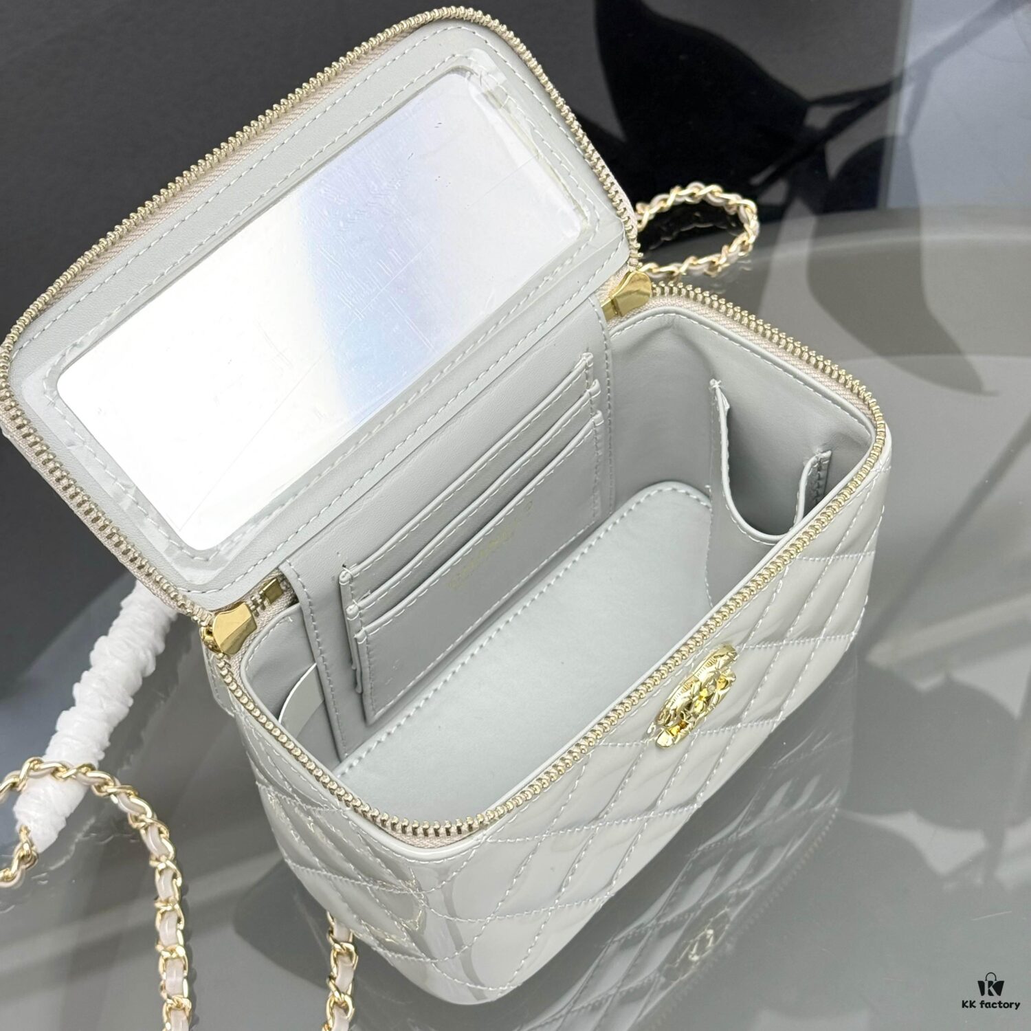 Bestselling Upgraded Chanel-Style Box Makeup Bag with Rhinestone Handle