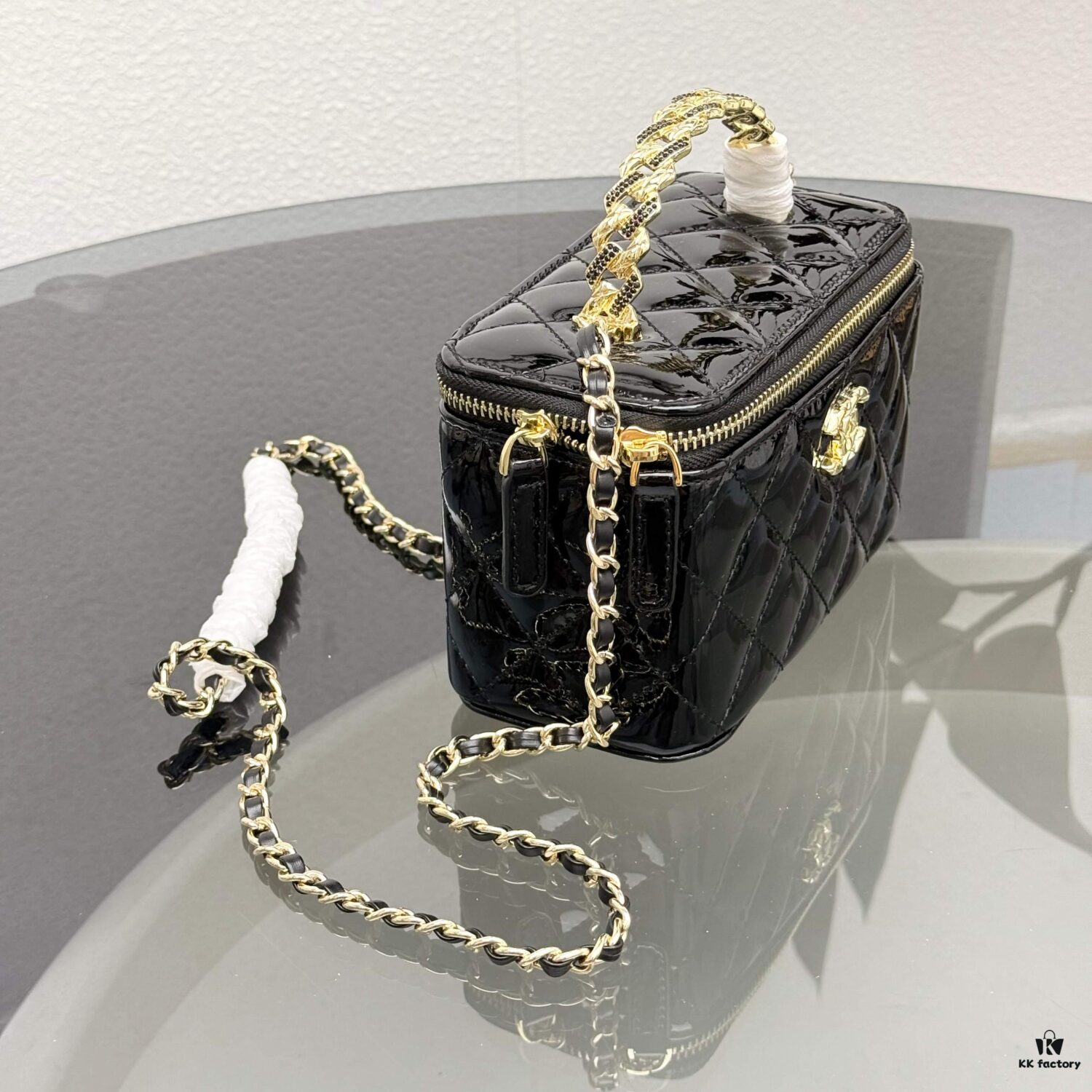 Bestselling Upgraded Chanel-Style Box Makeup Bag with Rhinestone Handle
