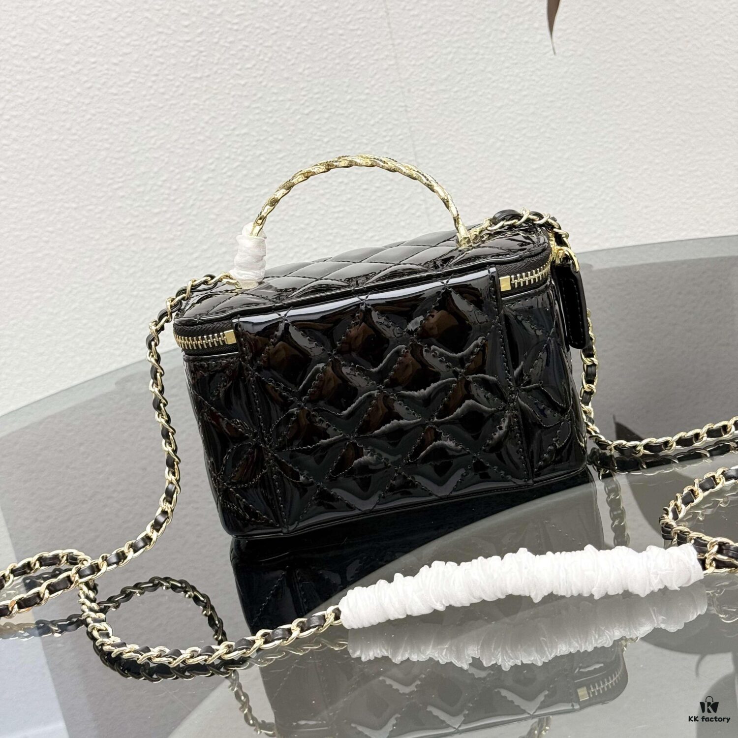 Bestselling Upgraded Chanel-Style Box Makeup Bag with Rhinestone Handle