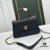 Calfskin Leather Shoulder & Top Handle Bag with Lizard Texture and Chanel-Style Hardware