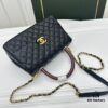 Calfskin Leather Shoulder & Top Handle Bag with Lizard Texture and Chanel-Style Hardware