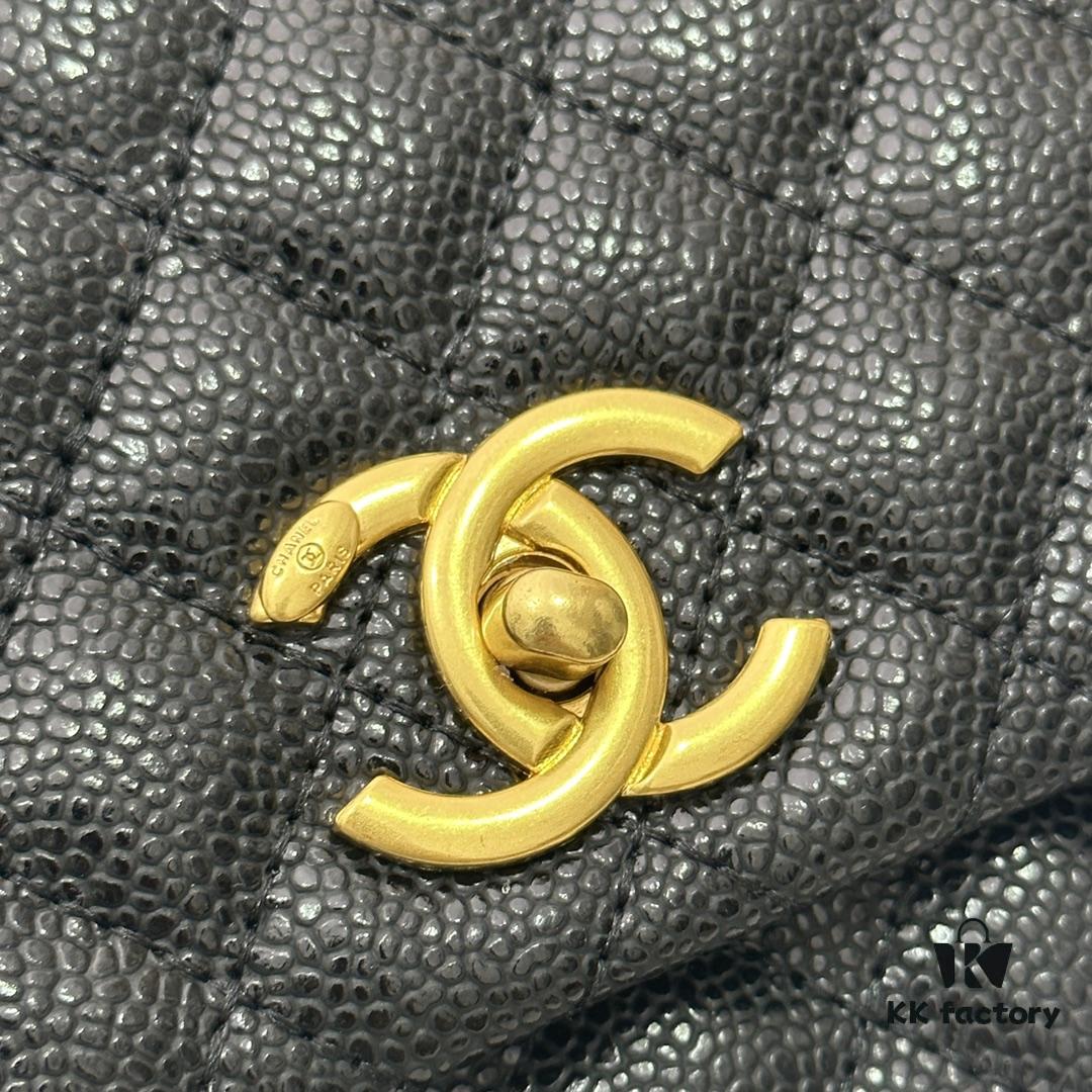 Calfskin Leather Shoulder & Top Handle Bag with Lizard Texture and Chanel-Style Hardware