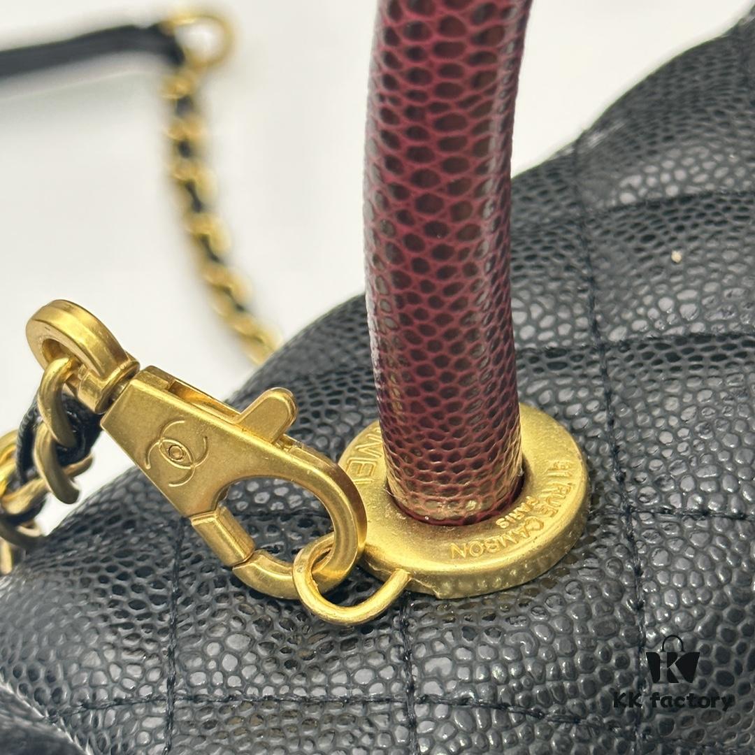 Calfskin Leather Shoulder & Top Handle Bag with Lizard Texture and Chanel-Style Hardware