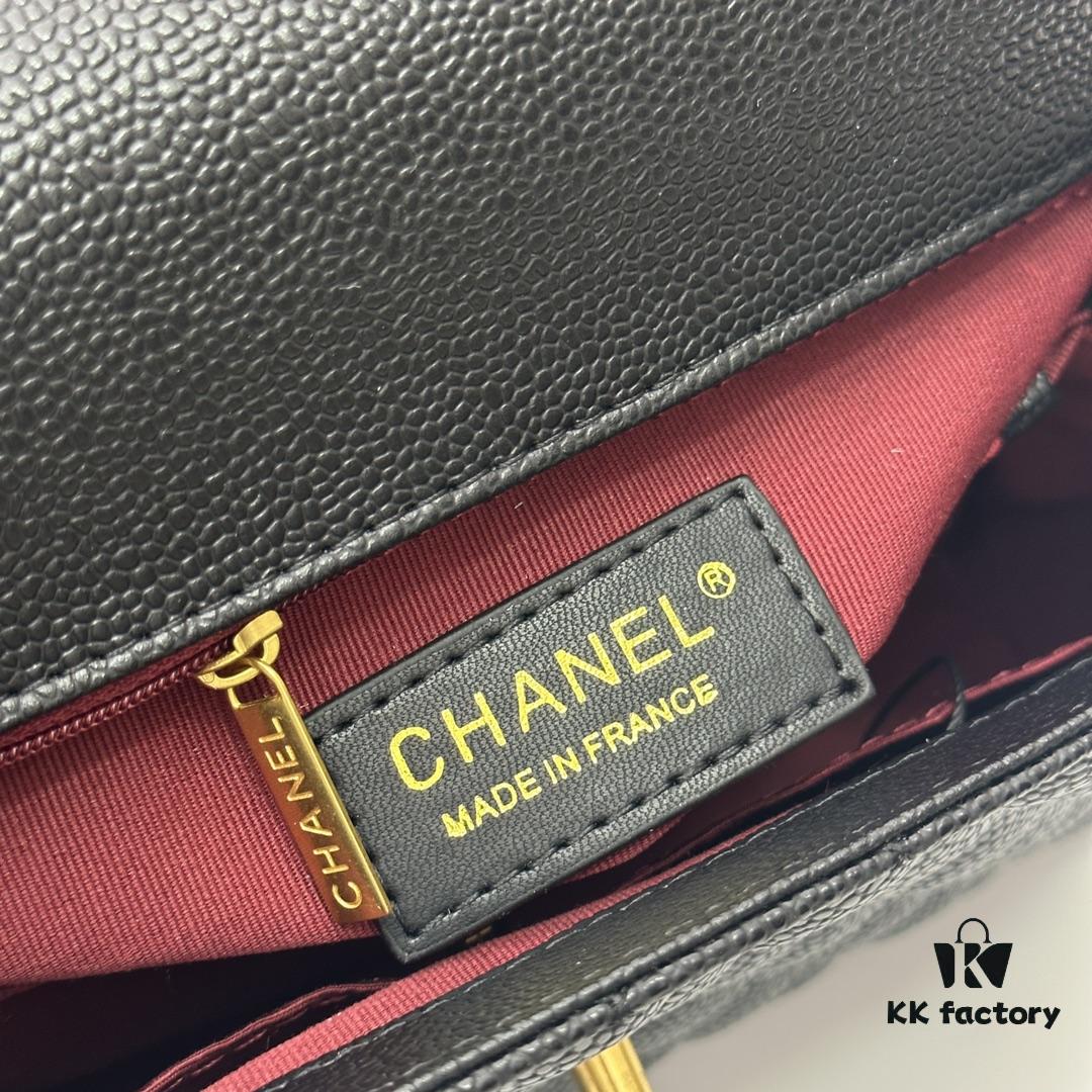 Calfskin Leather Shoulder & Top Handle Bag with Lizard Texture and Chanel-Style Hardware