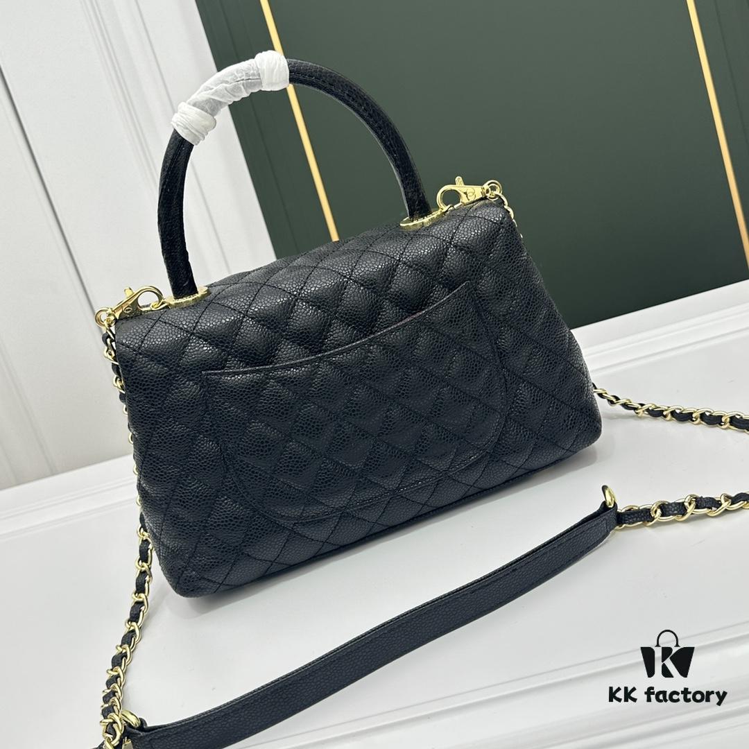 Calfskin Leather Handbag with Lizard Texture, Exclusive Hardware Design, Chanel Style, Dual Carry Tote & Shoulder Bag
