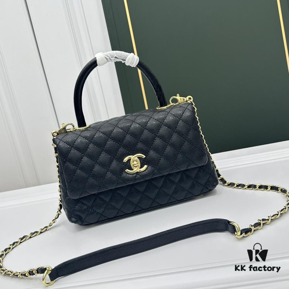 Calfskin Leather Handbag with Lizard Texture, Exclusive Hardware Design, Chanel Style, Dual Carry Tote & Shoulder Bag