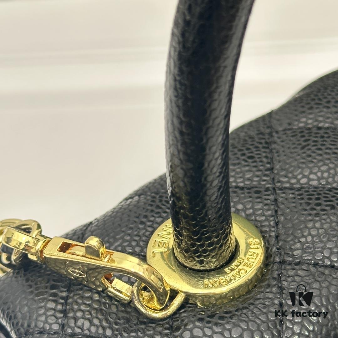 Calfskin Leather Handbag with Lizard Texture, Exclusive Hardware Design, Chanel Style, Dual Carry Tote & Shoulder Bag
