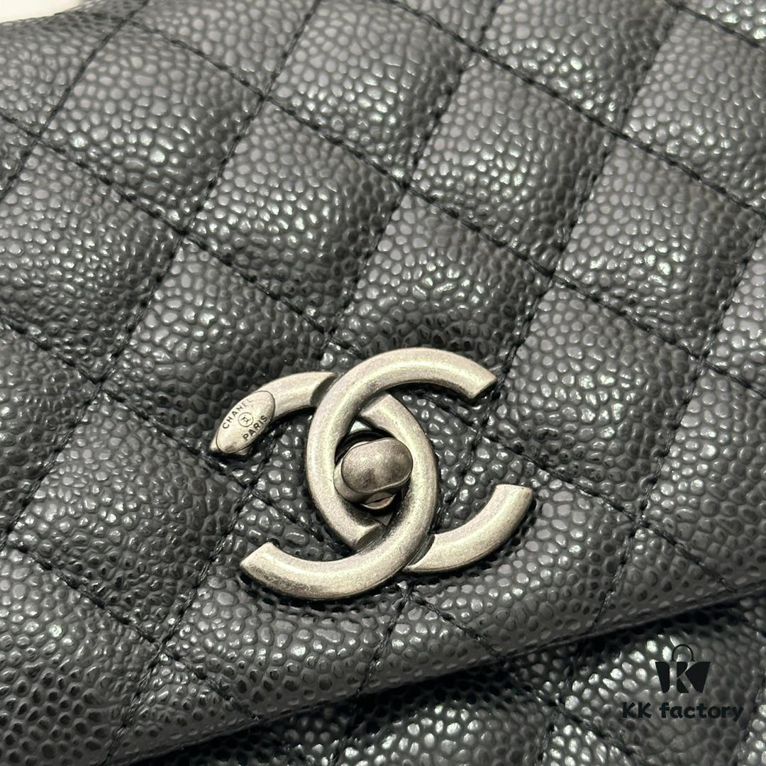 Calfskin Leather Shoulder & Top Handle Bag with Lizard Texture and Chanel-Style Hardware
