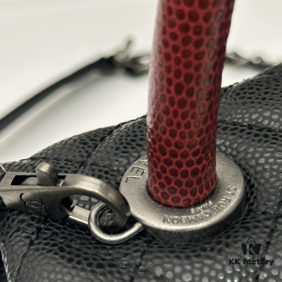 Calfskin Leather Shoulder & Top Handle Bag with Lizard Texture and Chanel-Style Hardware