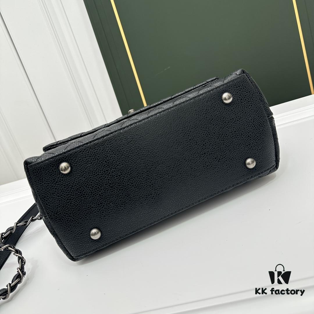 Calfskin Leather Shoulder & Top Handle Bag with Lizard Texture and Chanel-Style Hardware