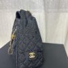Chanel Washed Denim 25C Hobo Bag with Quilted Ball Texture, Vintage Coin Button Drawstring Bucket Bag in Retro Black and Gold with Diamond Stitching, Classic Chain Design