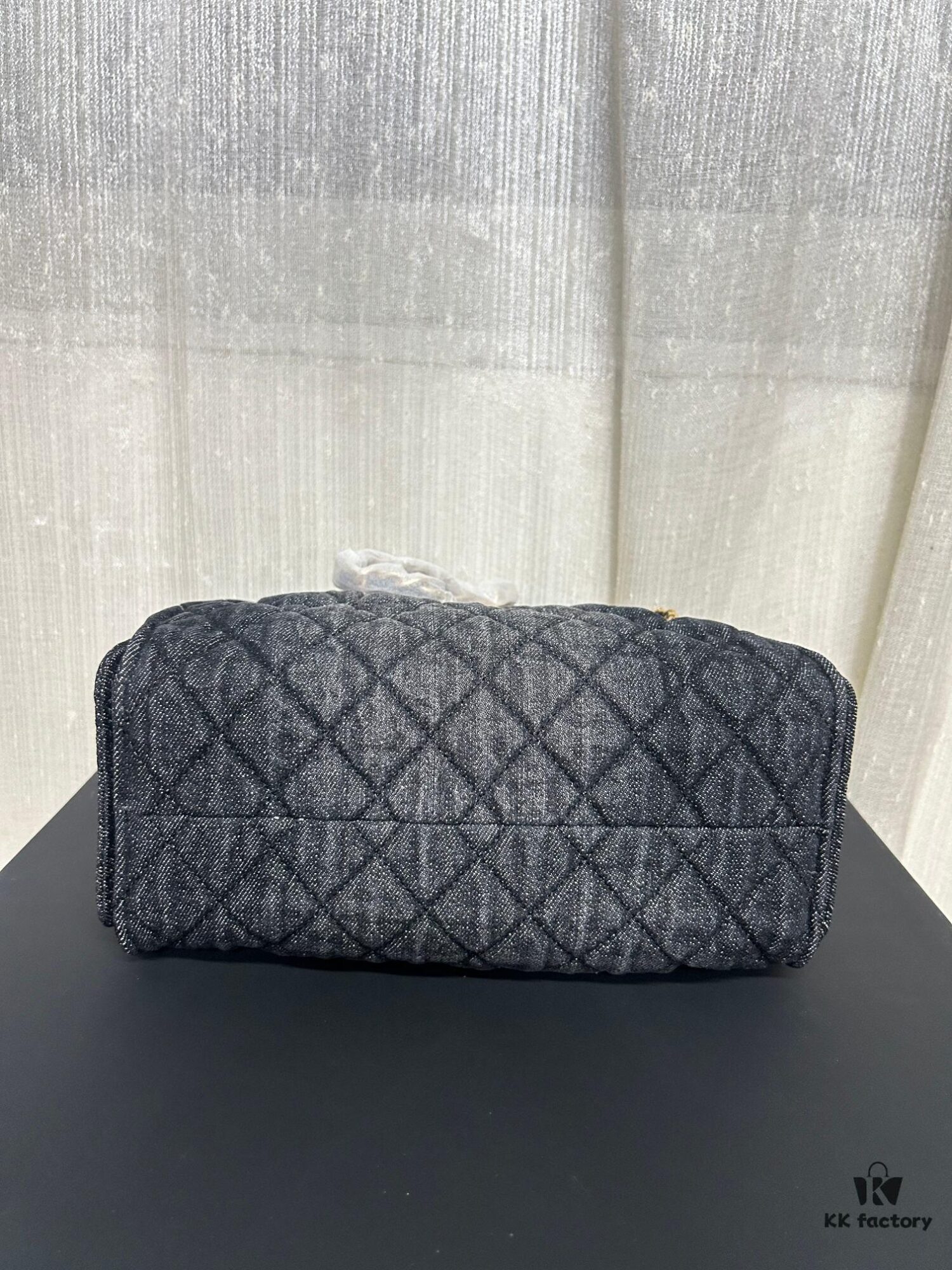 Chanel Washed Denim 25C Hobo Bag with Quilted Ball Texture, Vintage Coin Button Drawstring Bucket Bag in Retro Black and Gold with Diamond Stitching, Classic Chain Design