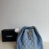 Chanel Washed Denim 25C Hobo Bag with Quilted Ball Texture, Vintage Coin Buckle Drawstring Bucket Bag in Retro Black and Gold with Diamond Stitching and Classic Chain Design