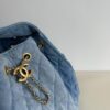 Chanel Washed Denim 25C Hobo Bag with Quilted Ball Texture, Vintage Coin Buckle Drawstring Bucket Bag in Retro Black and Gold with Diamond Stitching and Classic Chain Design