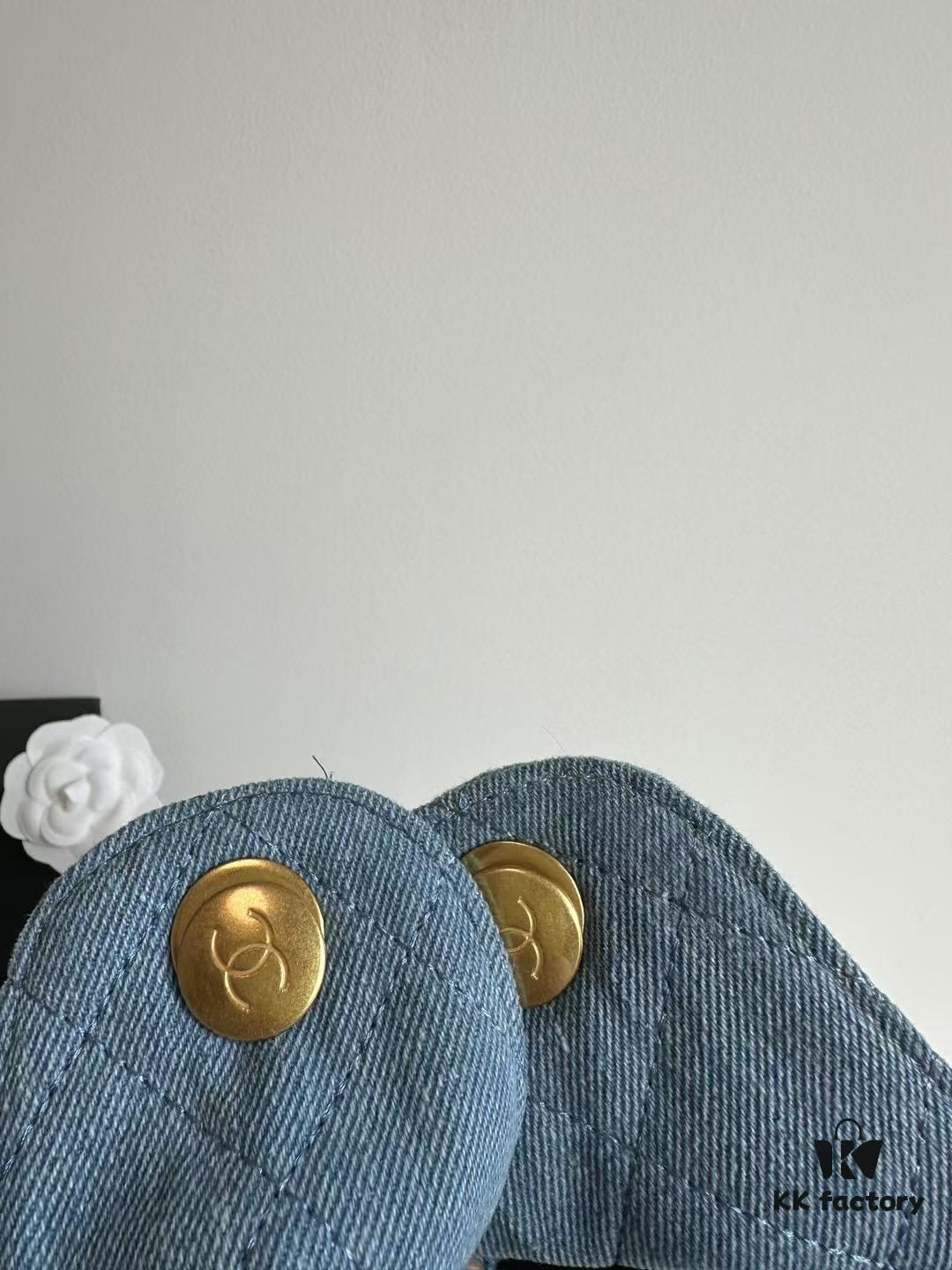 Chanel Washed Denim 25C Hobo Bag with Quilted Ball Texture, Vintage Coin Buckle Drawstring Bucket Bag in Retro Black and Gold with Diamond Stitching and Classic Chain Design