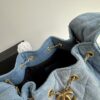 Chanel Washed Denim 25C Hobo Bag with Quilted Ball Texture, Vintage Coin Buckle Drawstring Bucket Bag in Retro Black and Gold with Diamond Stitching and Classic Chain Design