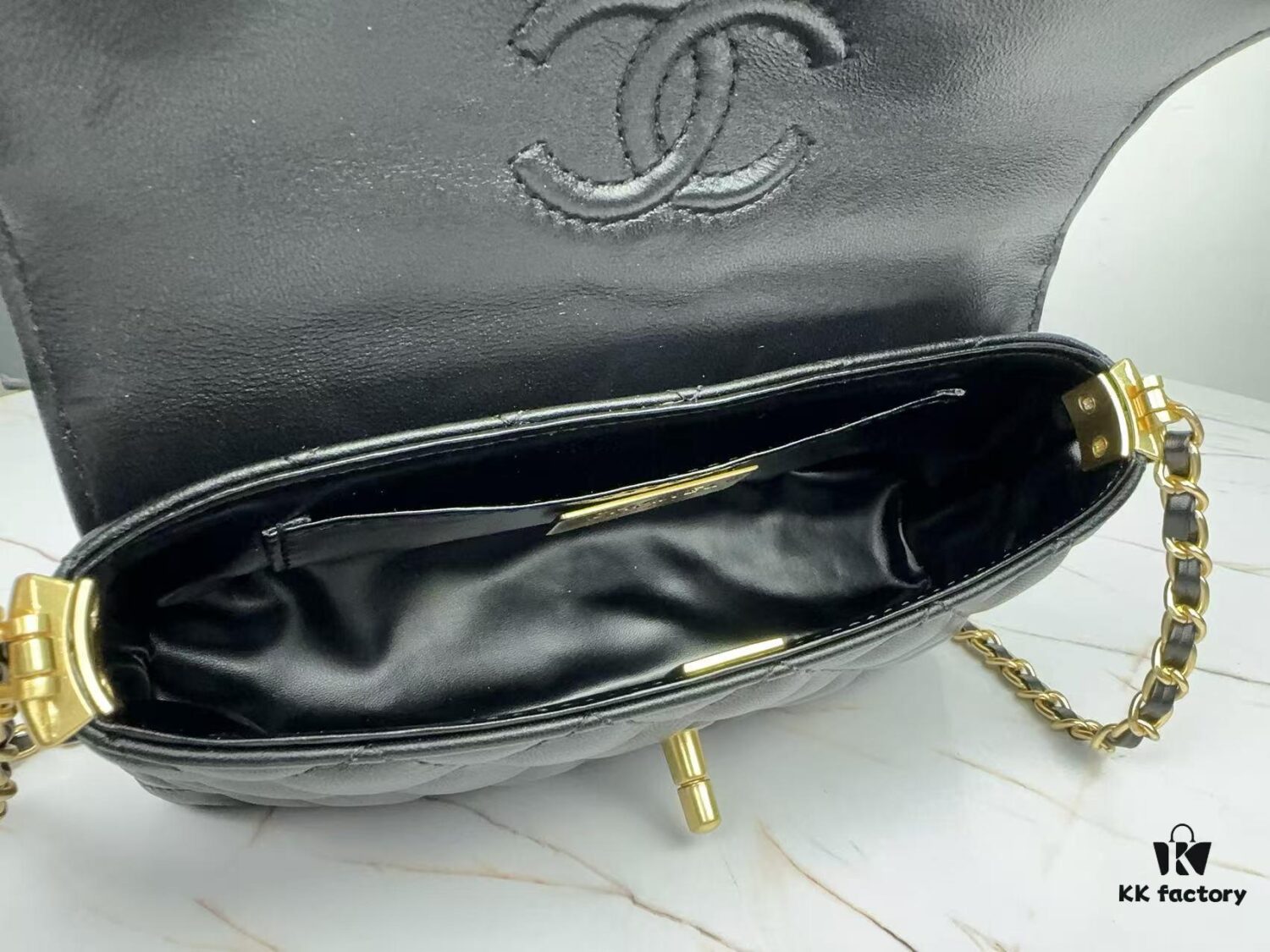 CHANEL 25P New Handle Top Handle Bag Mini in Black and Gold Lambskin