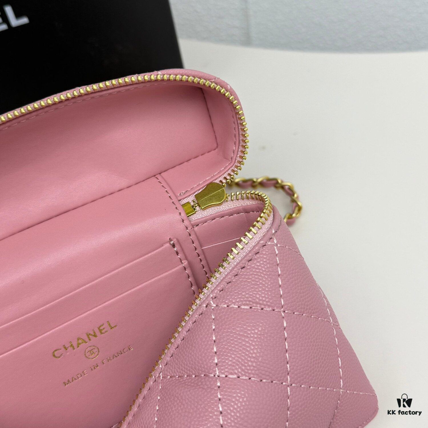 Genuine Top Grain Calfskin CHANEL 25P Black Gold Brushed Logo Flat Box Bag