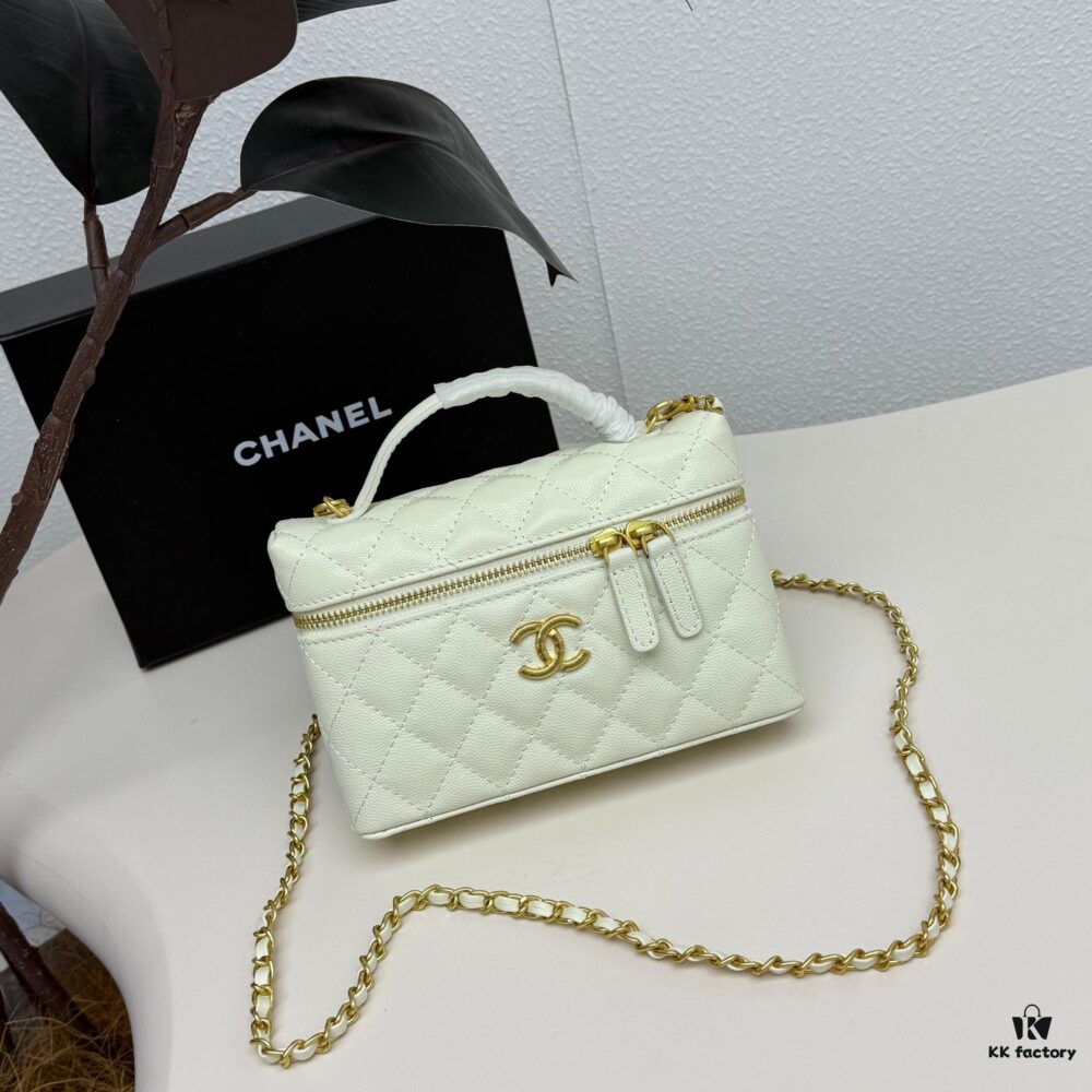 Top Grain Calfskin CHANEL 25P Black and Gold Brushed Logo Flat Box Bag