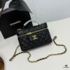 CHANEL 25P Black and Gold Brushed Logo Flat Box Bag in Top-Grain Caviar Leather
