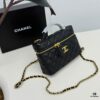 CHANEL 25P Black and Gold Brushed Logo Flat Box Bag in Top-Grain Caviar Leather