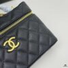 CHANEL 25P Black and Gold Brushed Logo Flat Box Bag in Top-Grain Caviar Leather