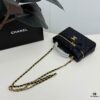 CHANEL 25P Black and Gold Brushed Logo Flat Box Bag in Top-Grain Caviar Leather