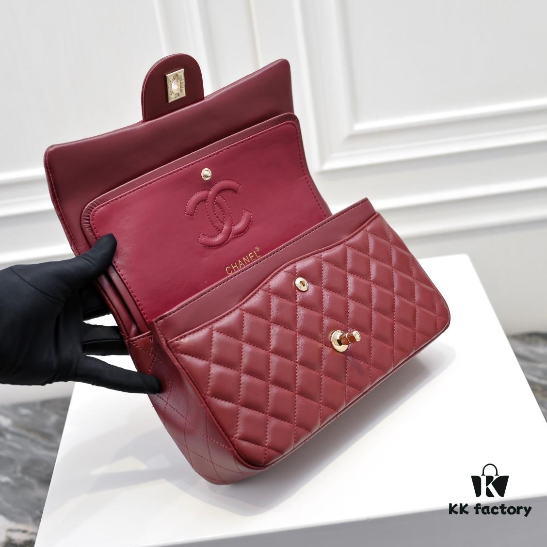 CHANEL Lambskin Classic Crossbody Bag with Original Hardware, Red Interior, Summer Style